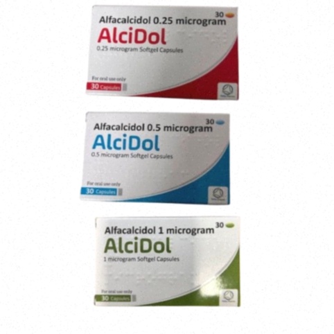 Illustration d'Alfacalcidol – comprimés et flacon